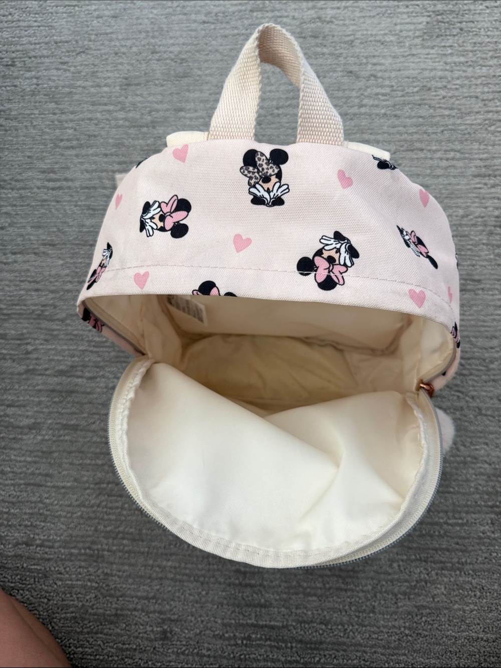 Cream Minnie Mouse Kids Backpack with Pom Zipper Pull - Picture 2 of 2